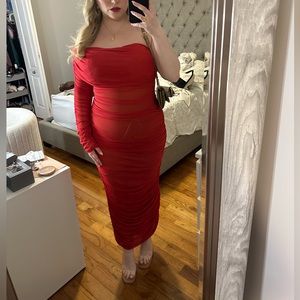 JLUXLABEL RED DENISE RUCHED DRESS XXL